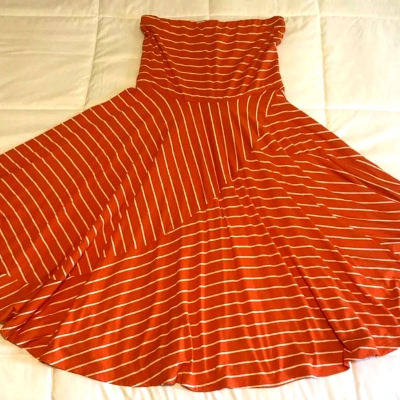Maurices Dresses & Skirts - Maurices Bright Orange Striped Strapless Bandeau Swing Sundress